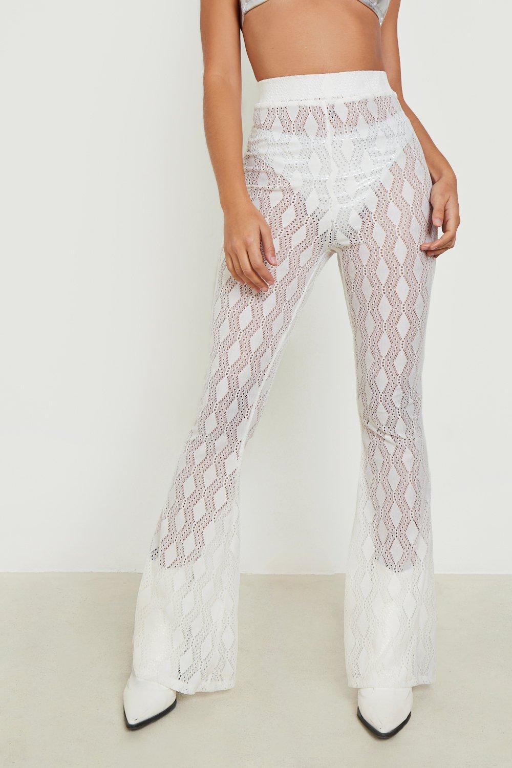 Pantalon taille haute dentelle sale