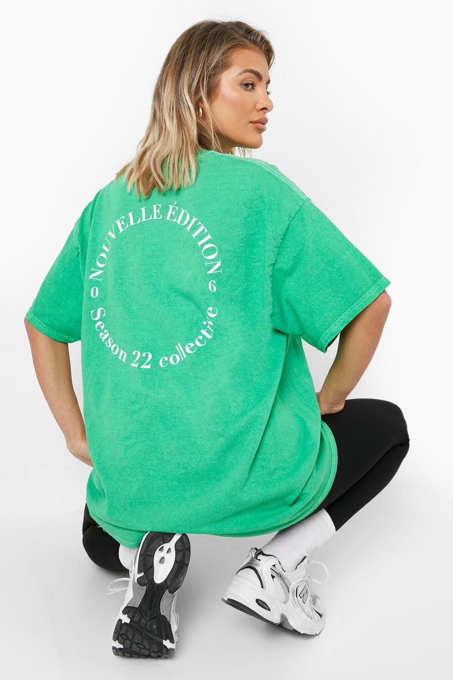 Camiseta oversize con estampado sobreteñido, Green image number 1