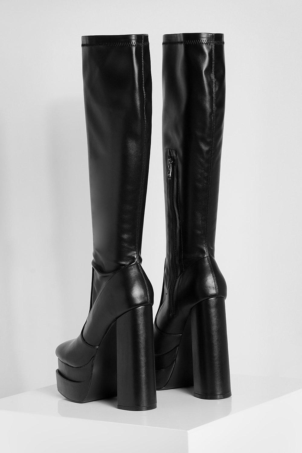 boohoo Panel Knee High Boots - Black - Size 5