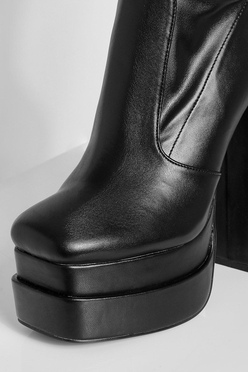 boohoo Panel Knee High Boots - Black - Size 5