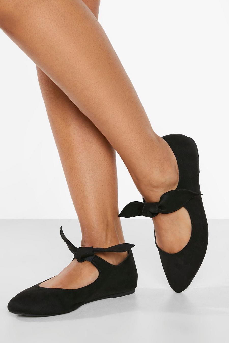 Black Pointed Bow Detail Ballet Flats image number 1