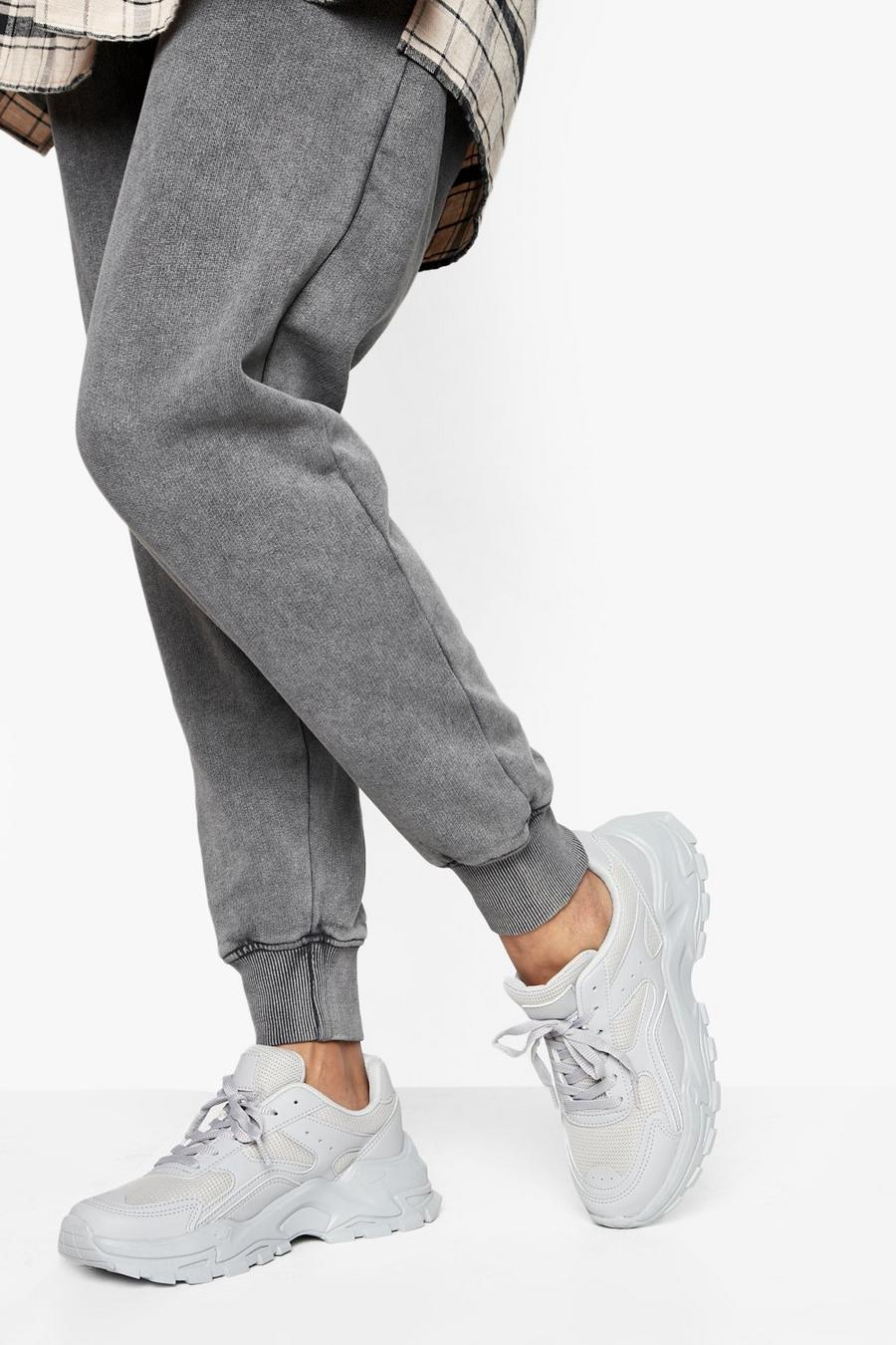 Grey grigio נעלי ספורט עבות עם עיטור רשת בשני צבעים