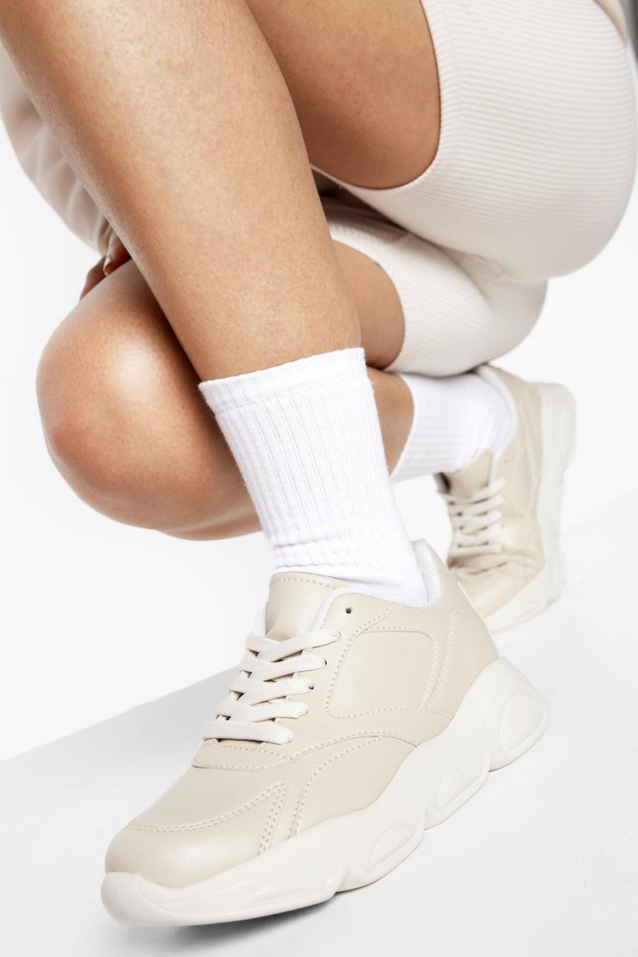 Stone beige Basic Sneakers med chunky sula