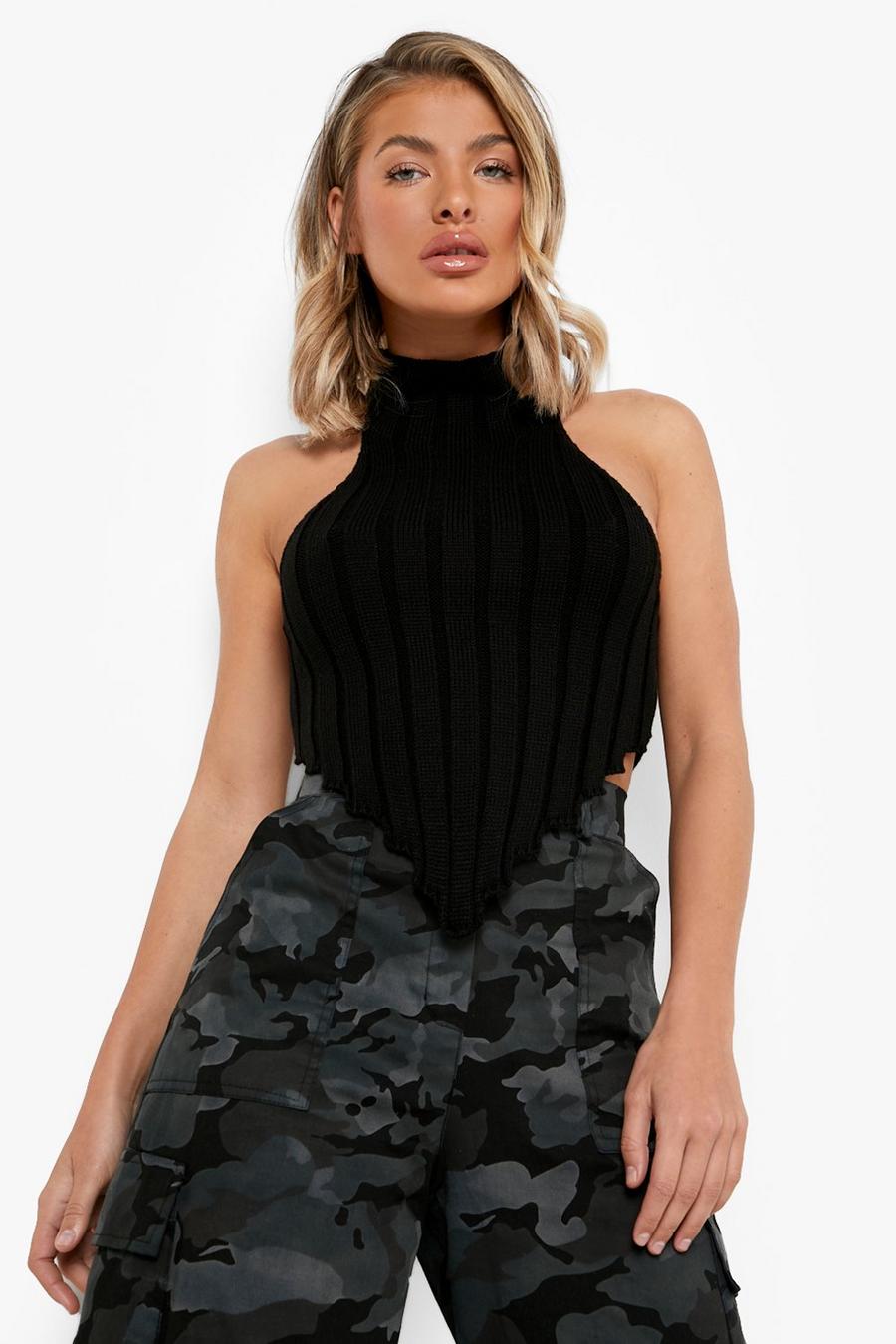 Black High Neck Wide Rib Knitted Top