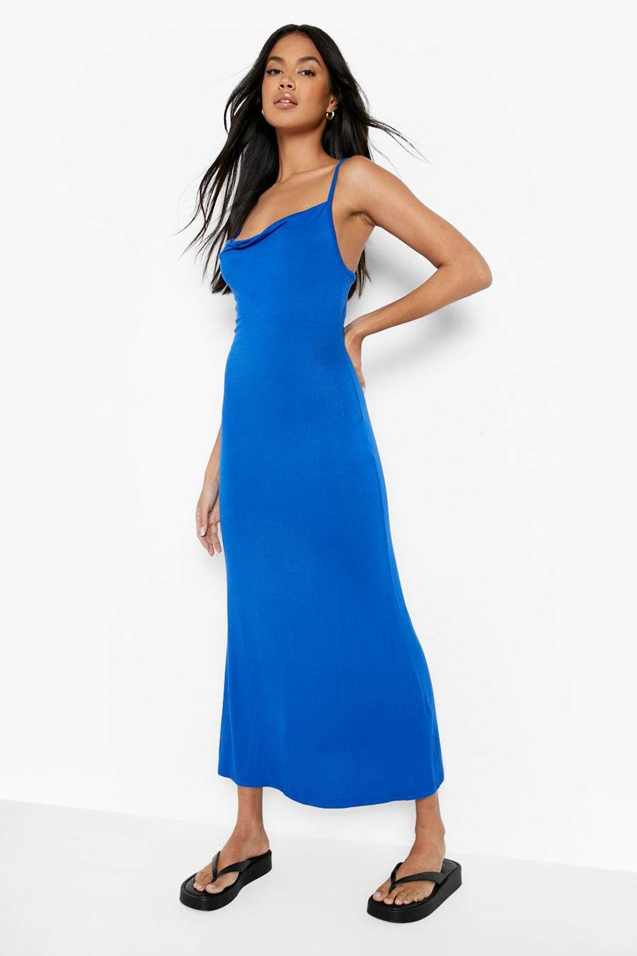 Rückenfreies Slip-Kleid mit Wasserfallausschnitt, Cobalt bleu image number 1