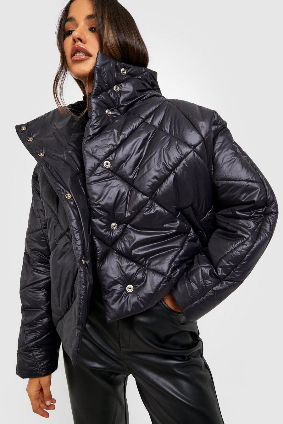 Black Batwing Puffer Jacket image number 1