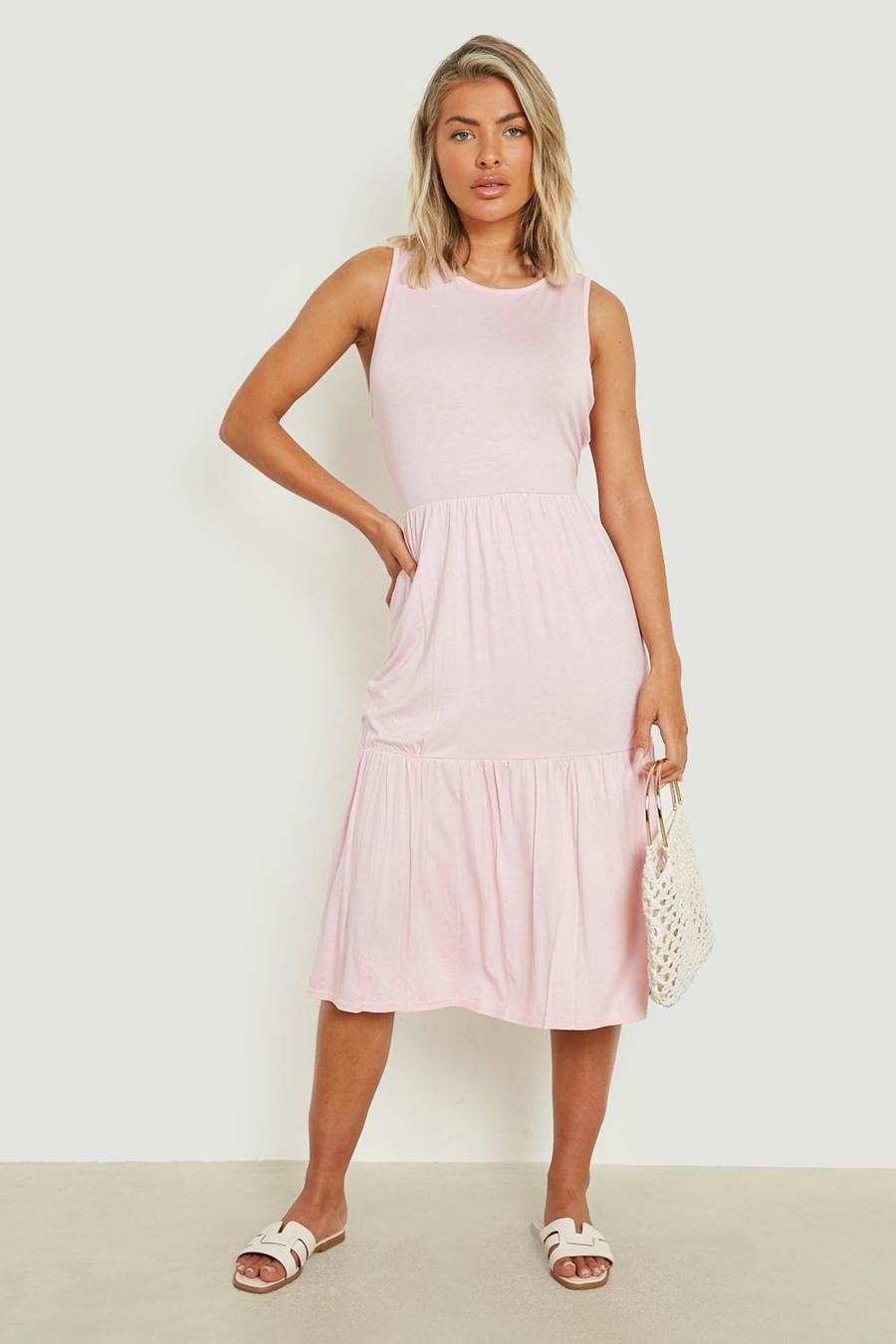 Pink Sleeveless Midi Smock Dress image number 1