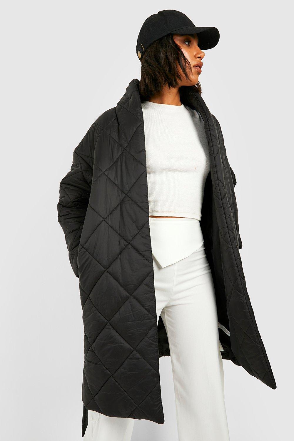 Women's Diamond Quilted Belted Duvet Puffer Jacket