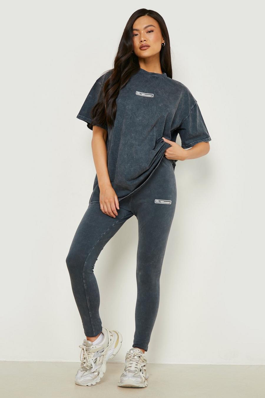 Charcoal grey Washed T-shirt And Legging Set 