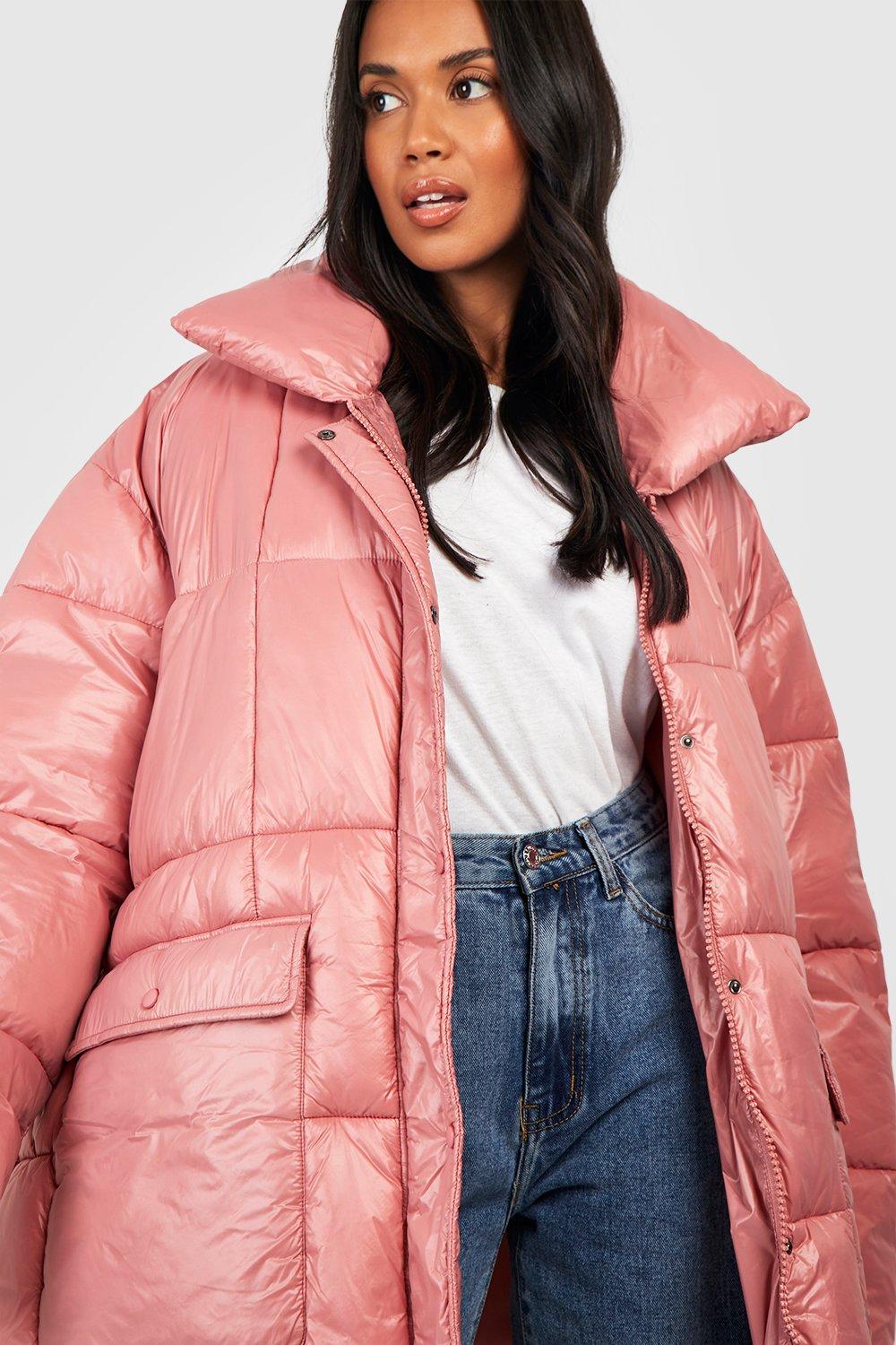 Boohoo pink puffer on sale jacket