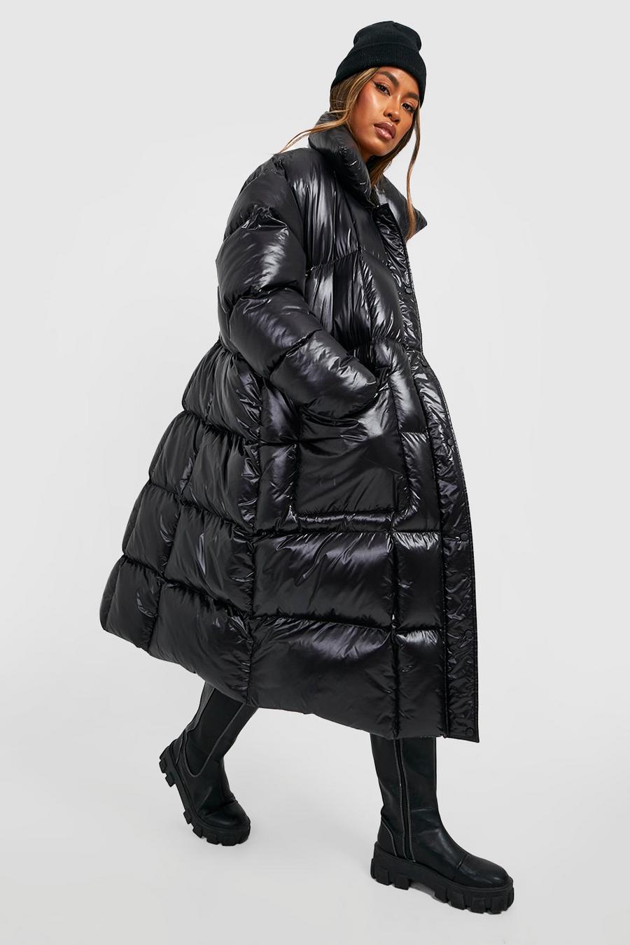 Black noir Oversized Square Quilt Detail Maxi Puffer Jacket