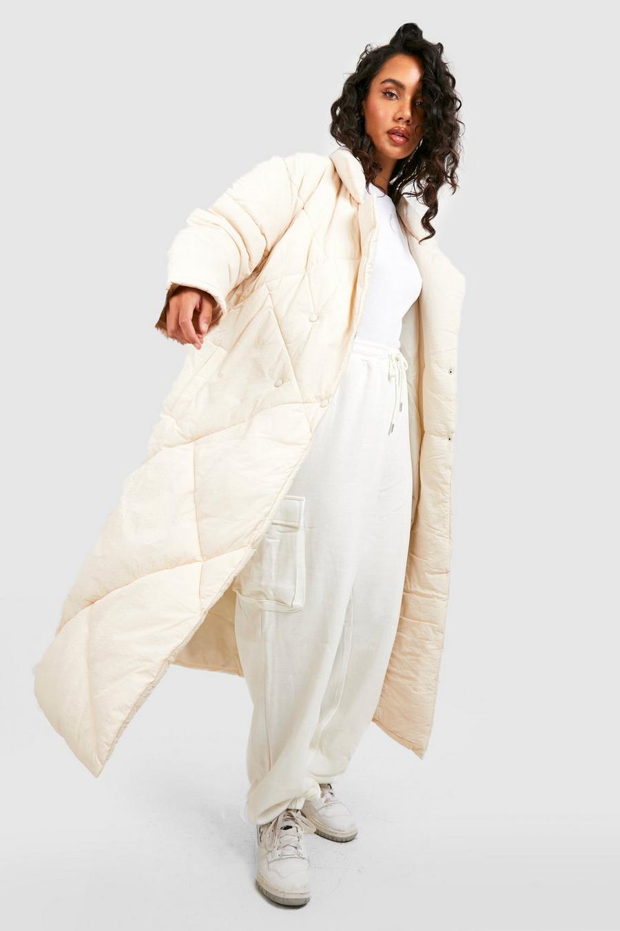 Stone beige Maxi Quilt Detail Puffer Jacket  image number 1