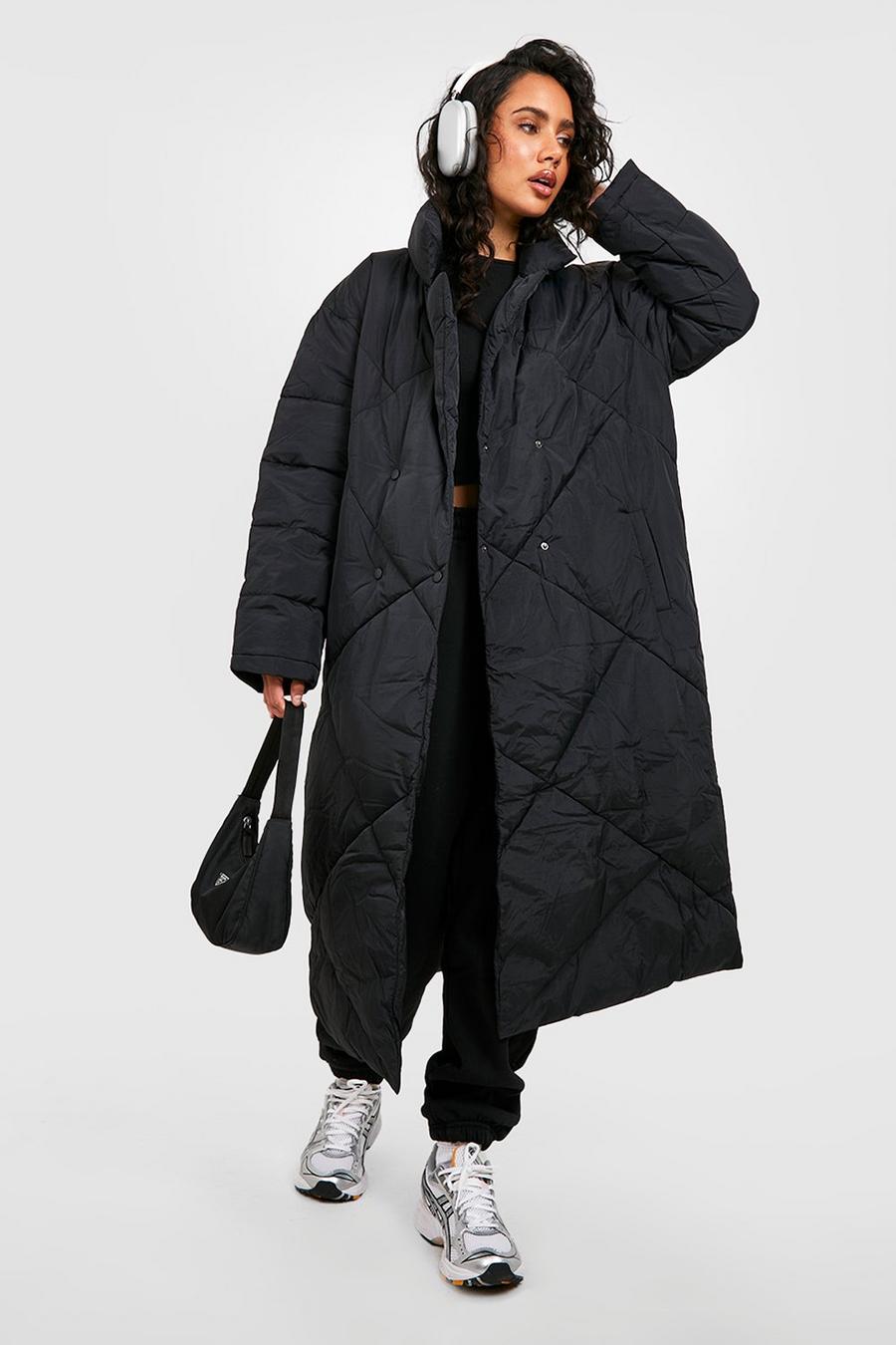 Black svart Maxi Quilt Detail Puffer Jacket