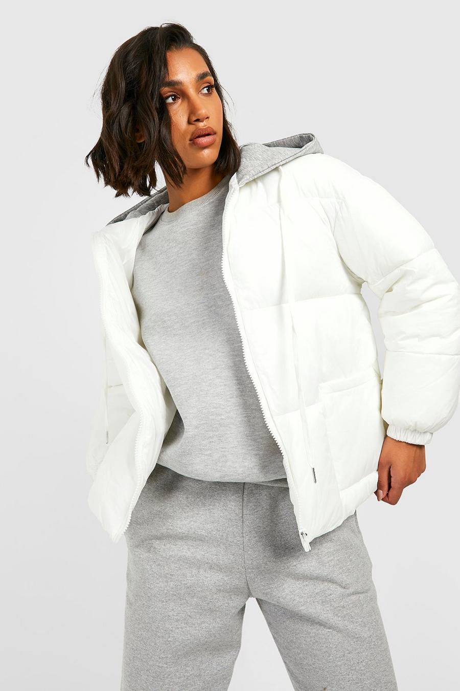 White Hooded Puffer Jacket image number 1