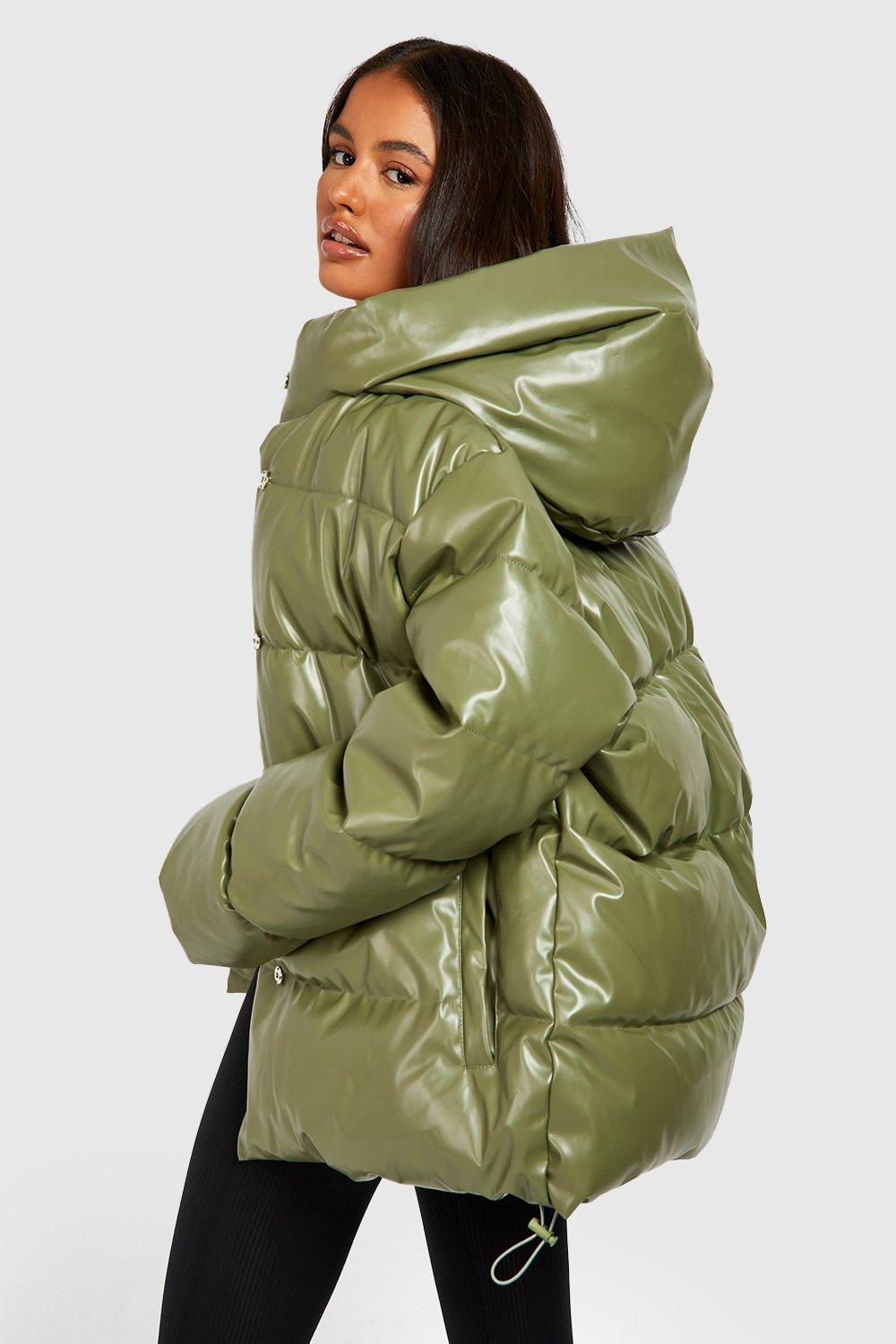 Oversized Faux Leather Puffer Jacket