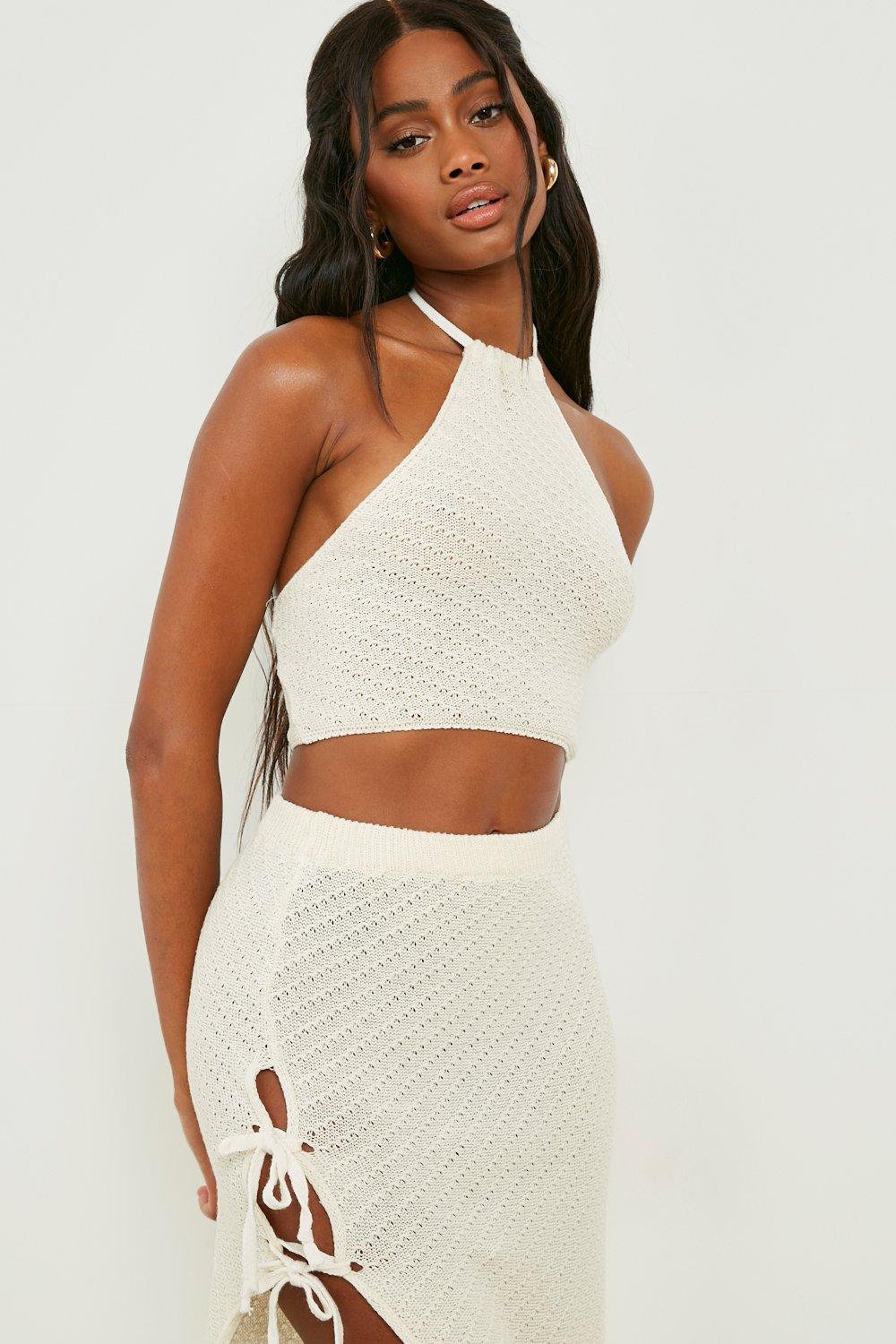 White lace maxi 2025 skirt and crop top