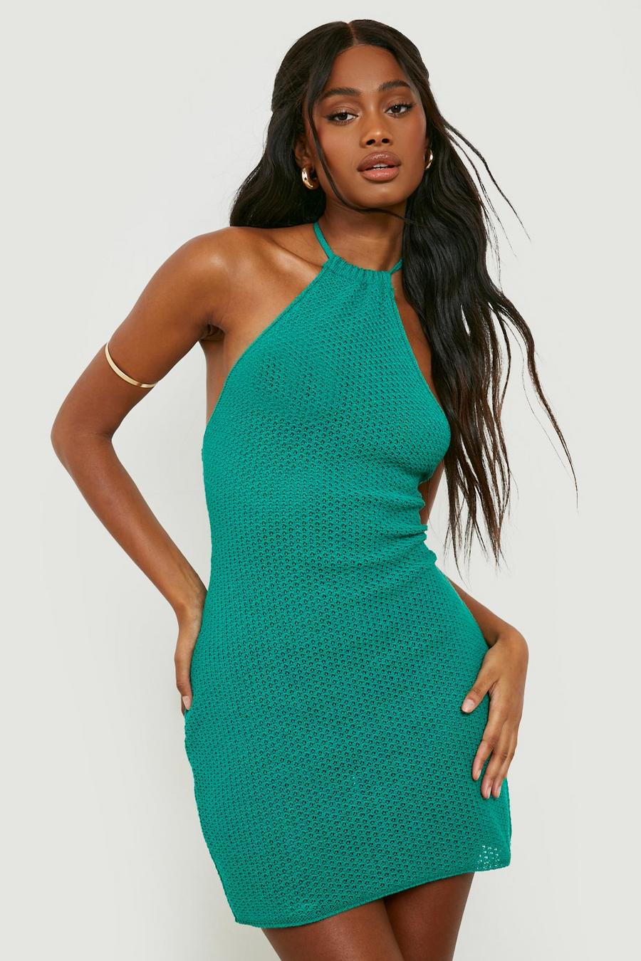Green Halter Knitted Swing Dress image number 1