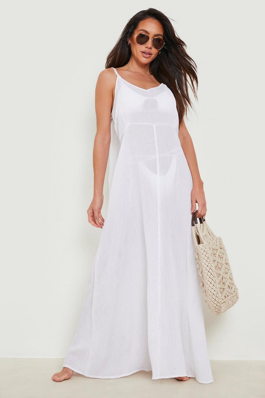 White Frill Detail Maxi Beach Dress image number 1