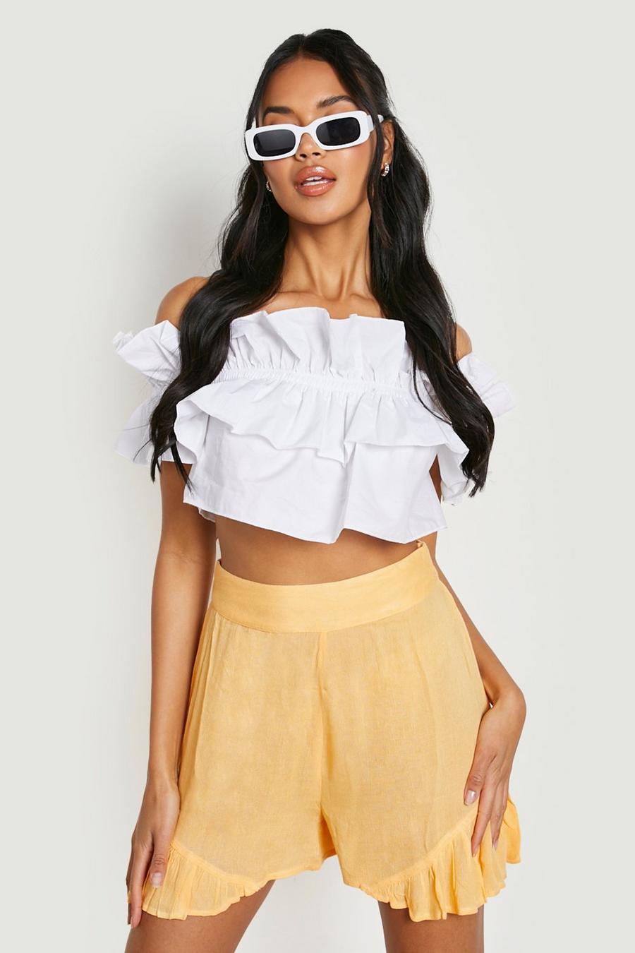 Orange Cheesecloth Frill Detail Short