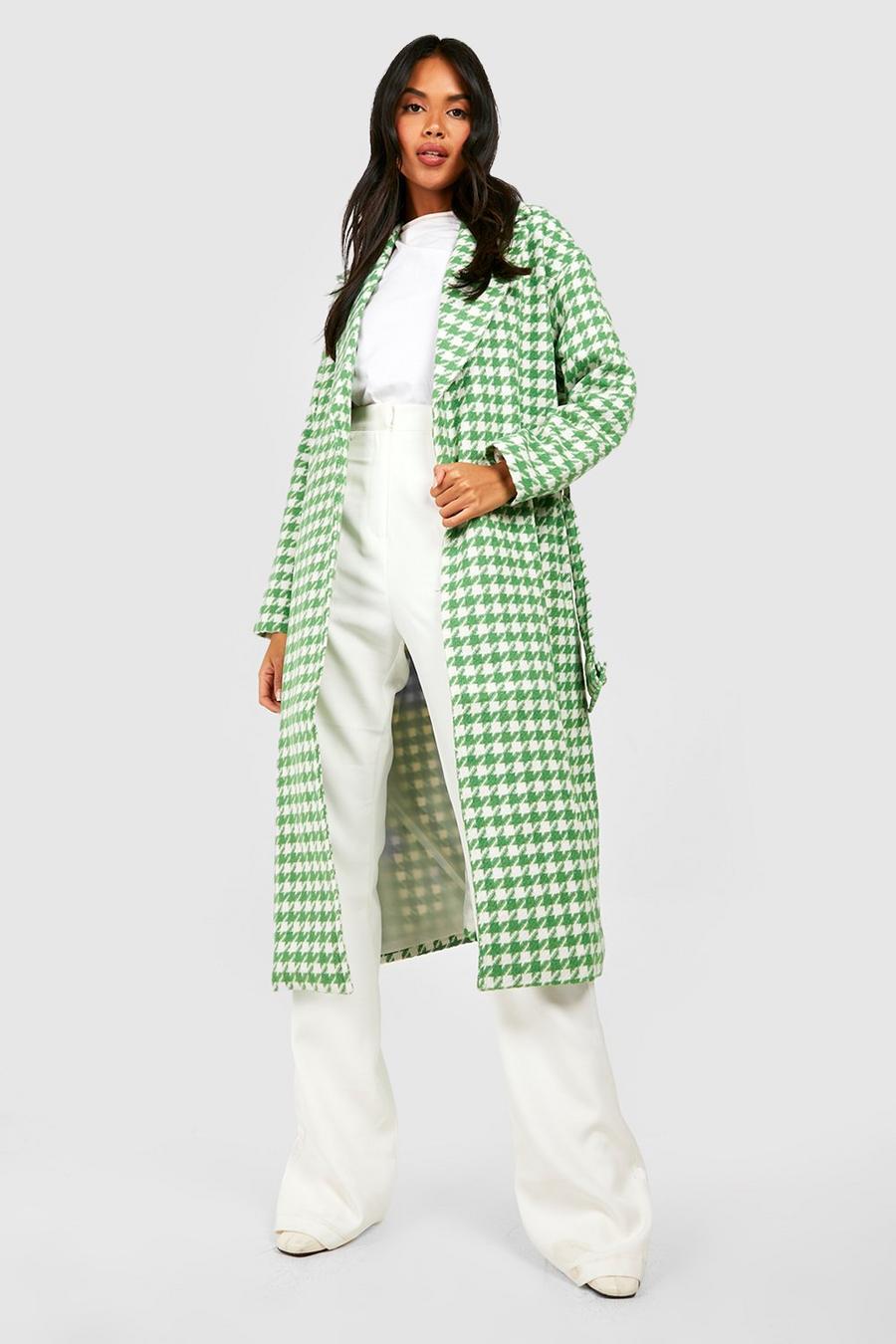 Green Belted Wool Look Trench image number 1