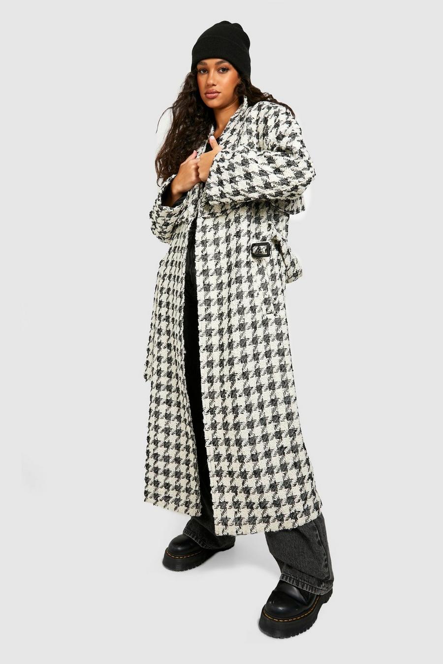 Black noir Boucle Belted Wool Look Trench 