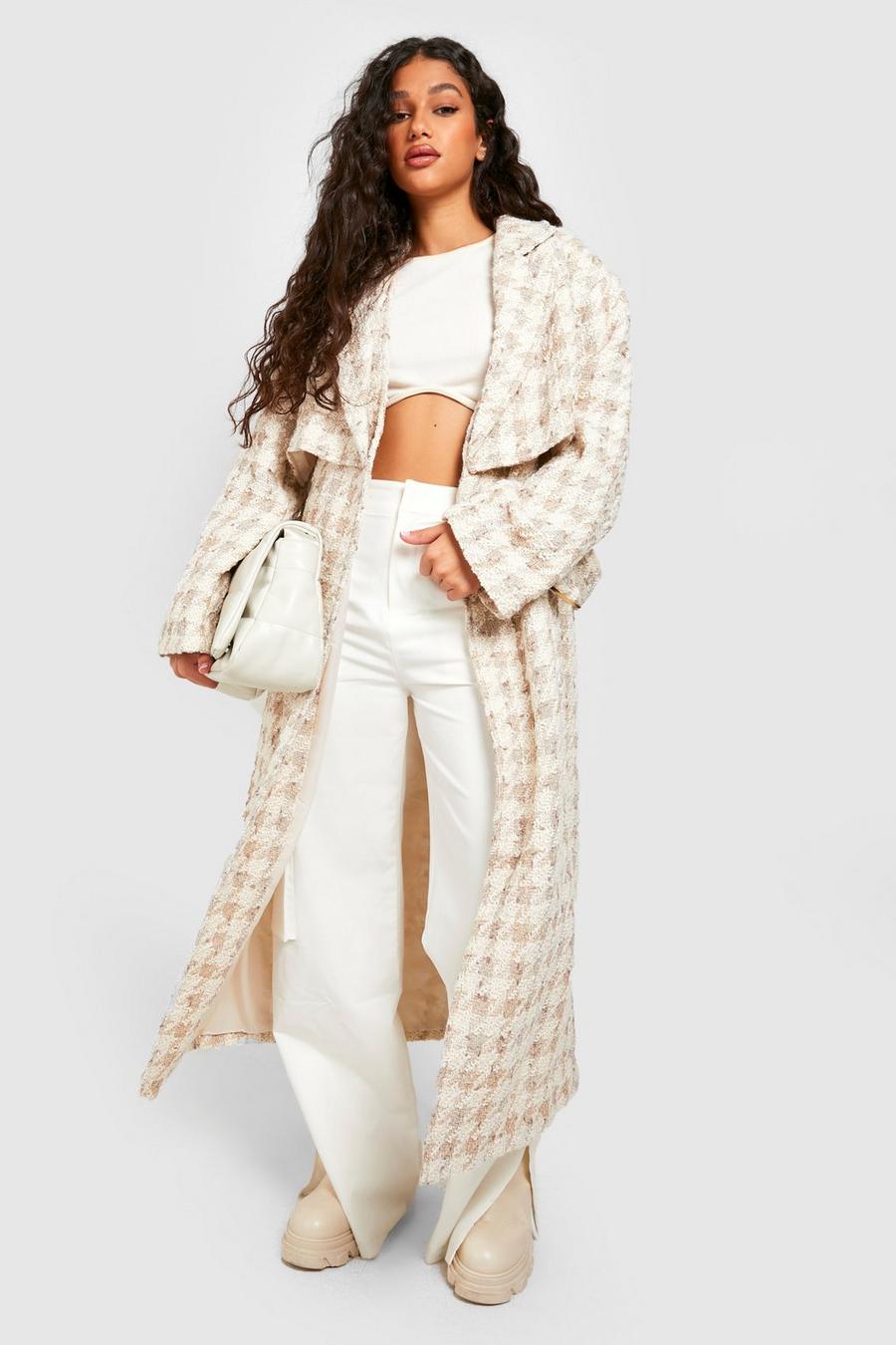 Stone beige Boucle Belted Wool Look Trench image number 1