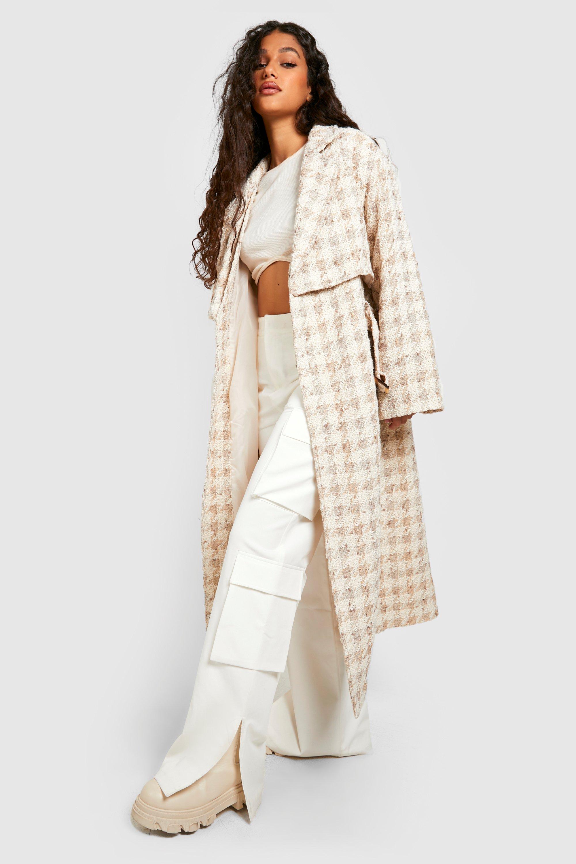 Boohoo belted wool look trench best sale