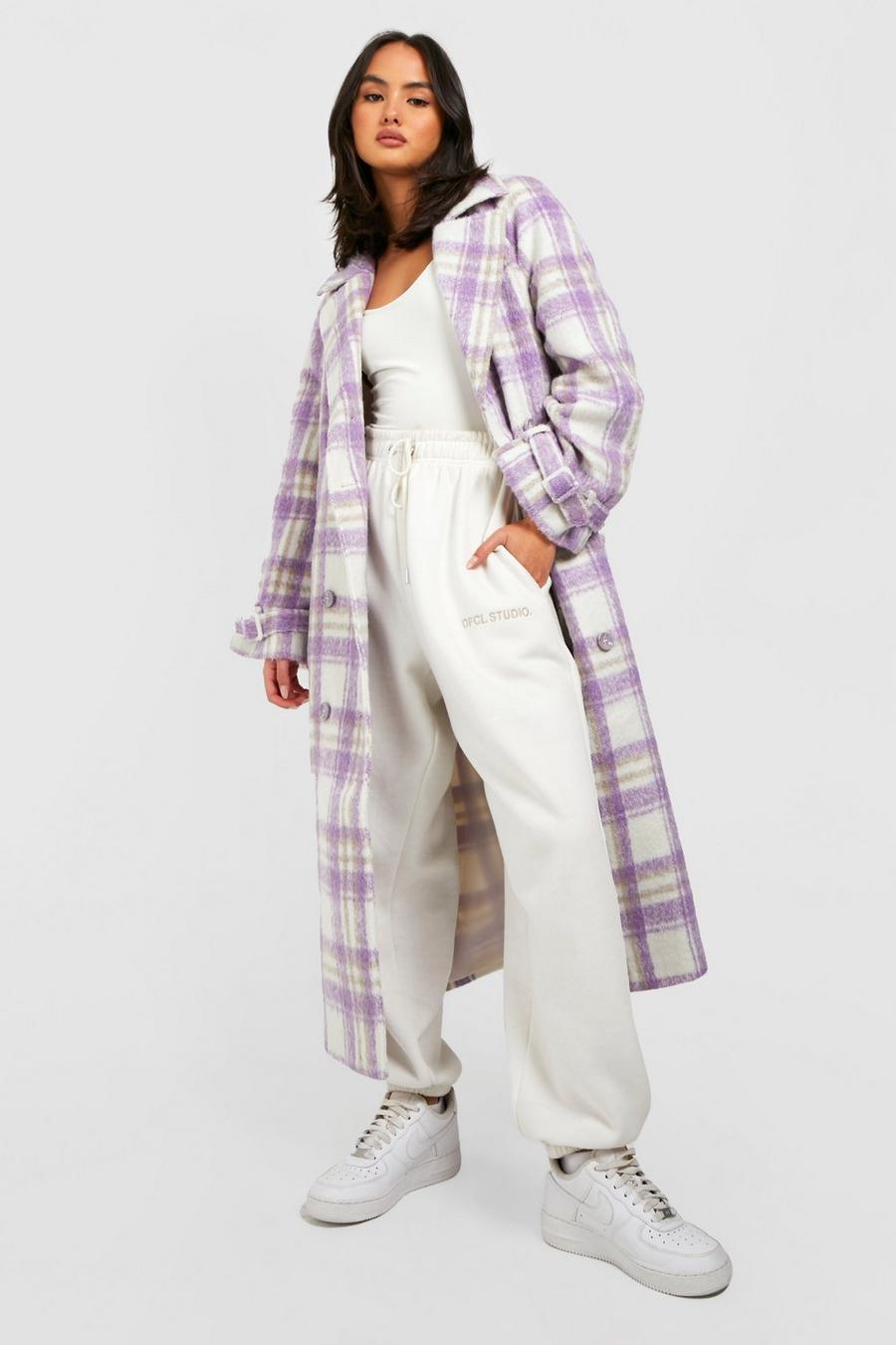 Cappotto effetto lana lilla con cintura, Lilac morado