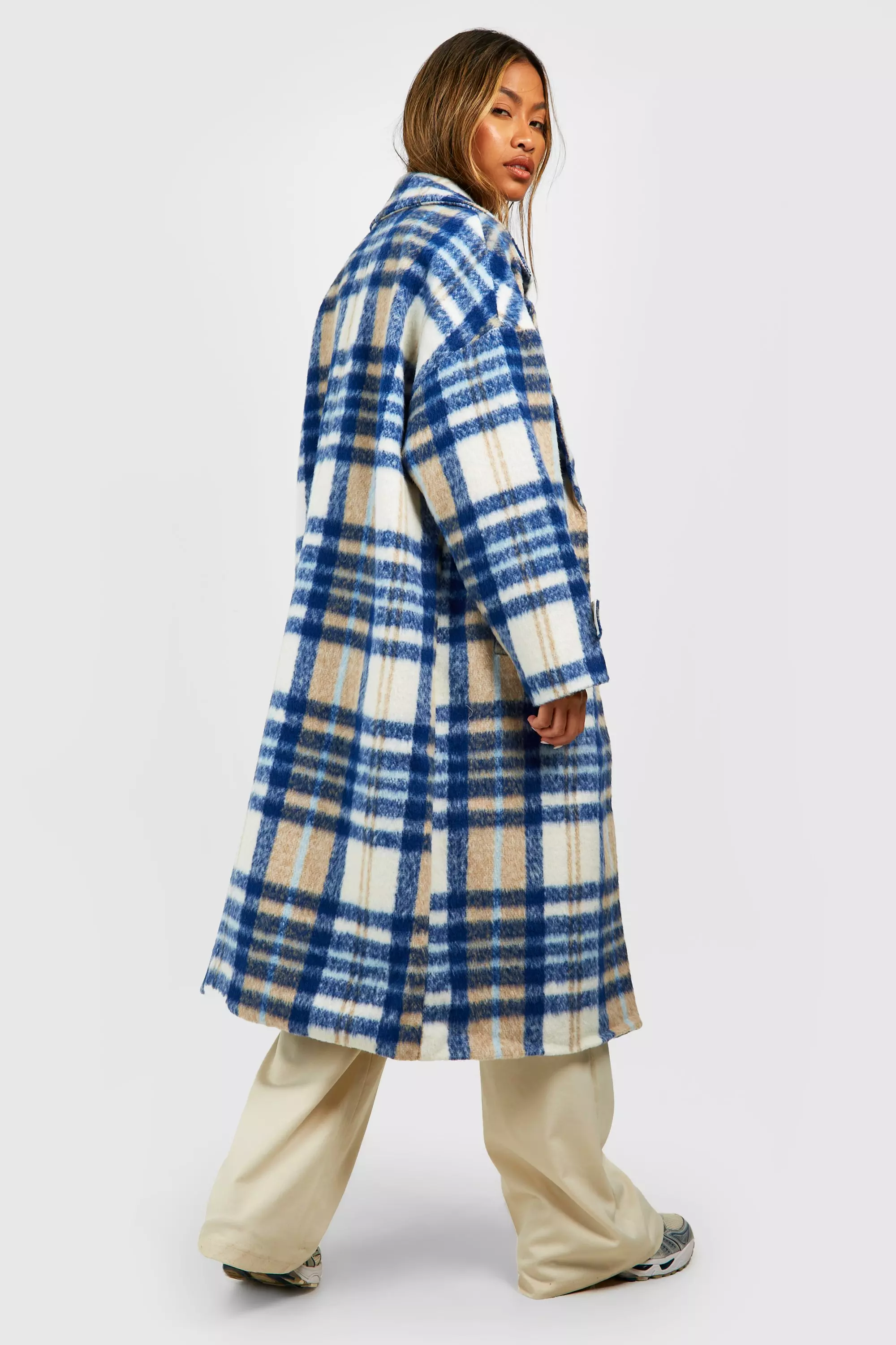 Blue Oversized Check Wool Look Coat alternative image