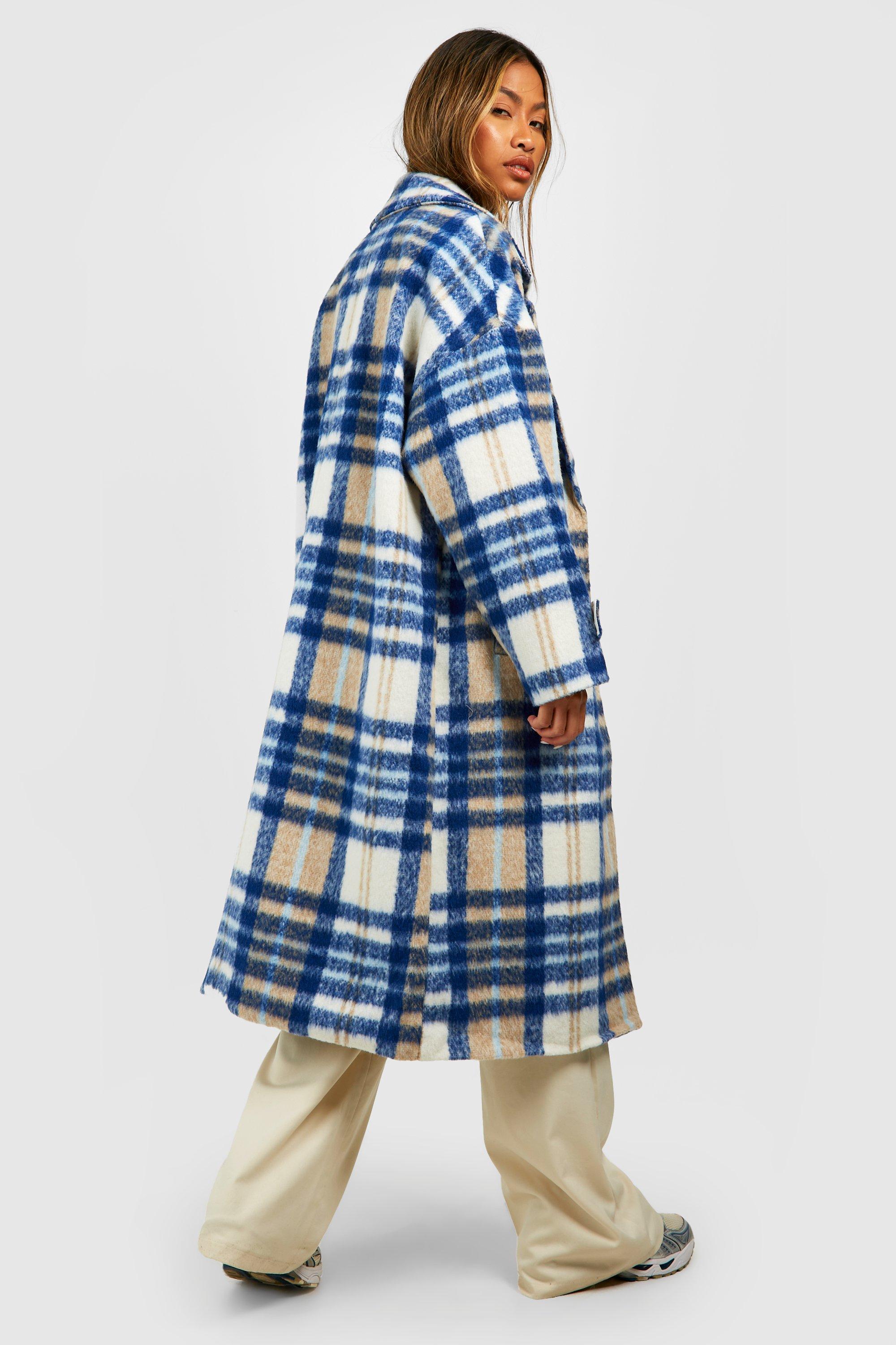 White sale checked coat