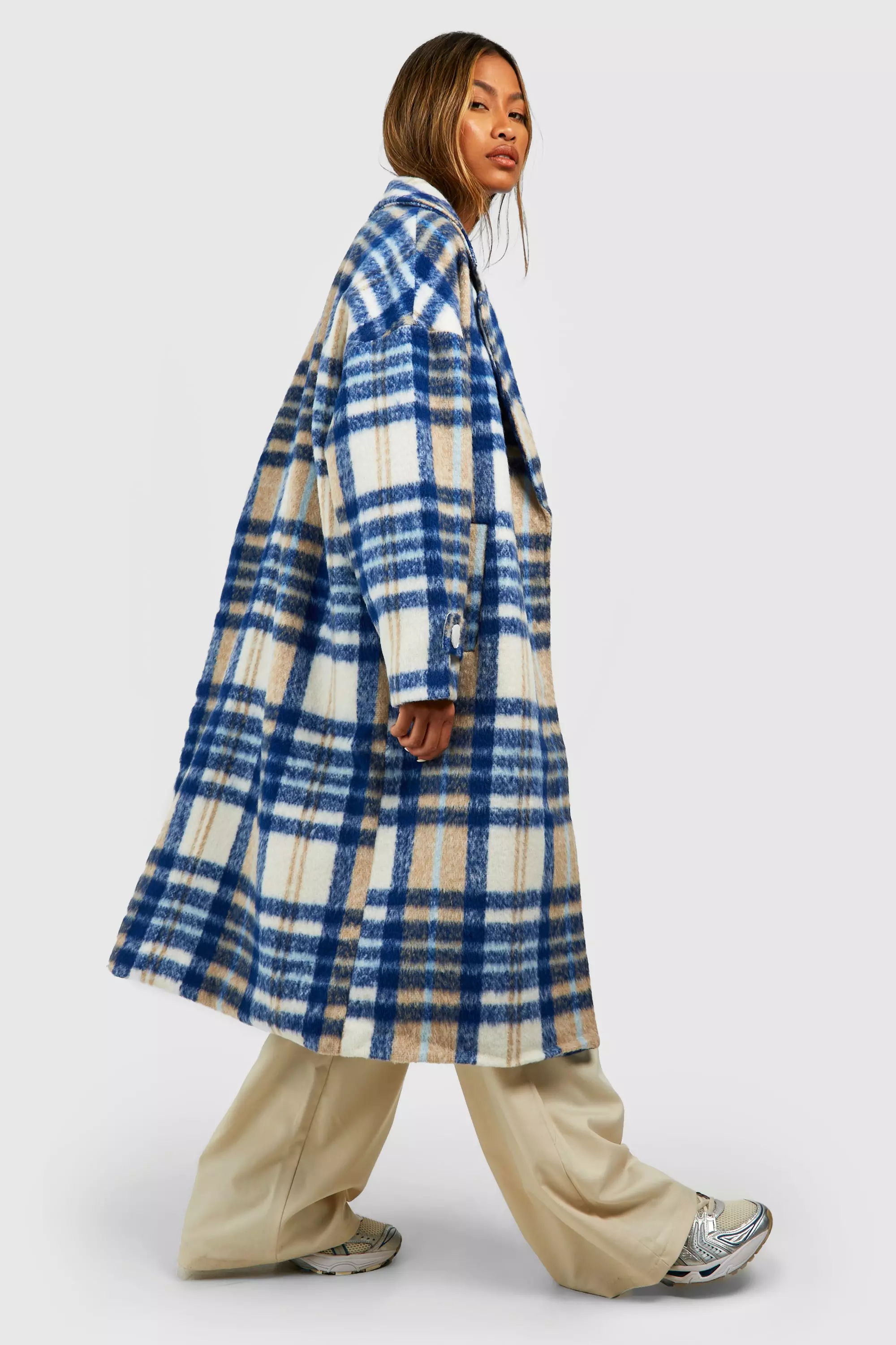 Blue Oversized Check Wool Look Coat alternative image
