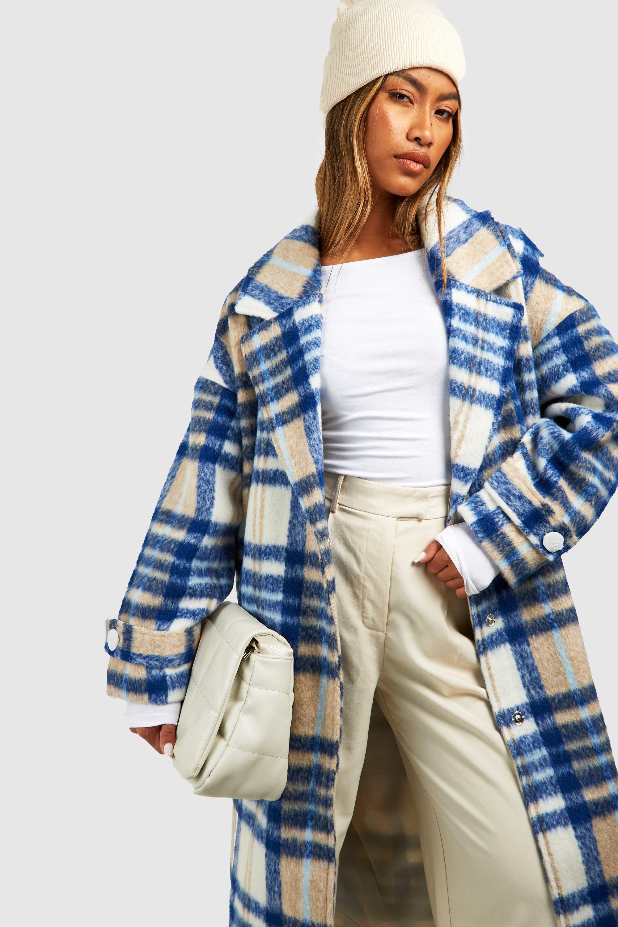 Oversized Check Wool Look Coat