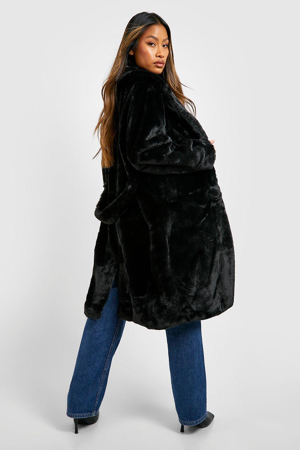 Black luxe cheap faux fur coat