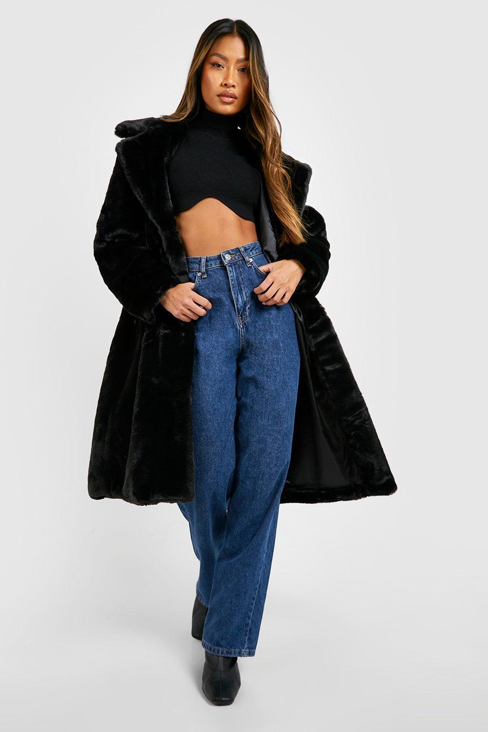 Black luxe cheap faux fur coat