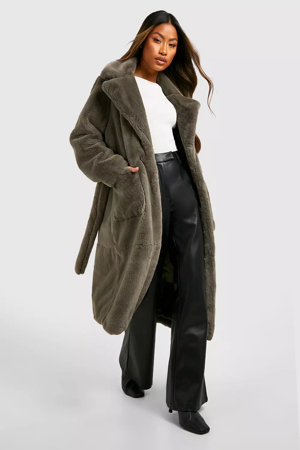 Belted faux 2025 fur coat