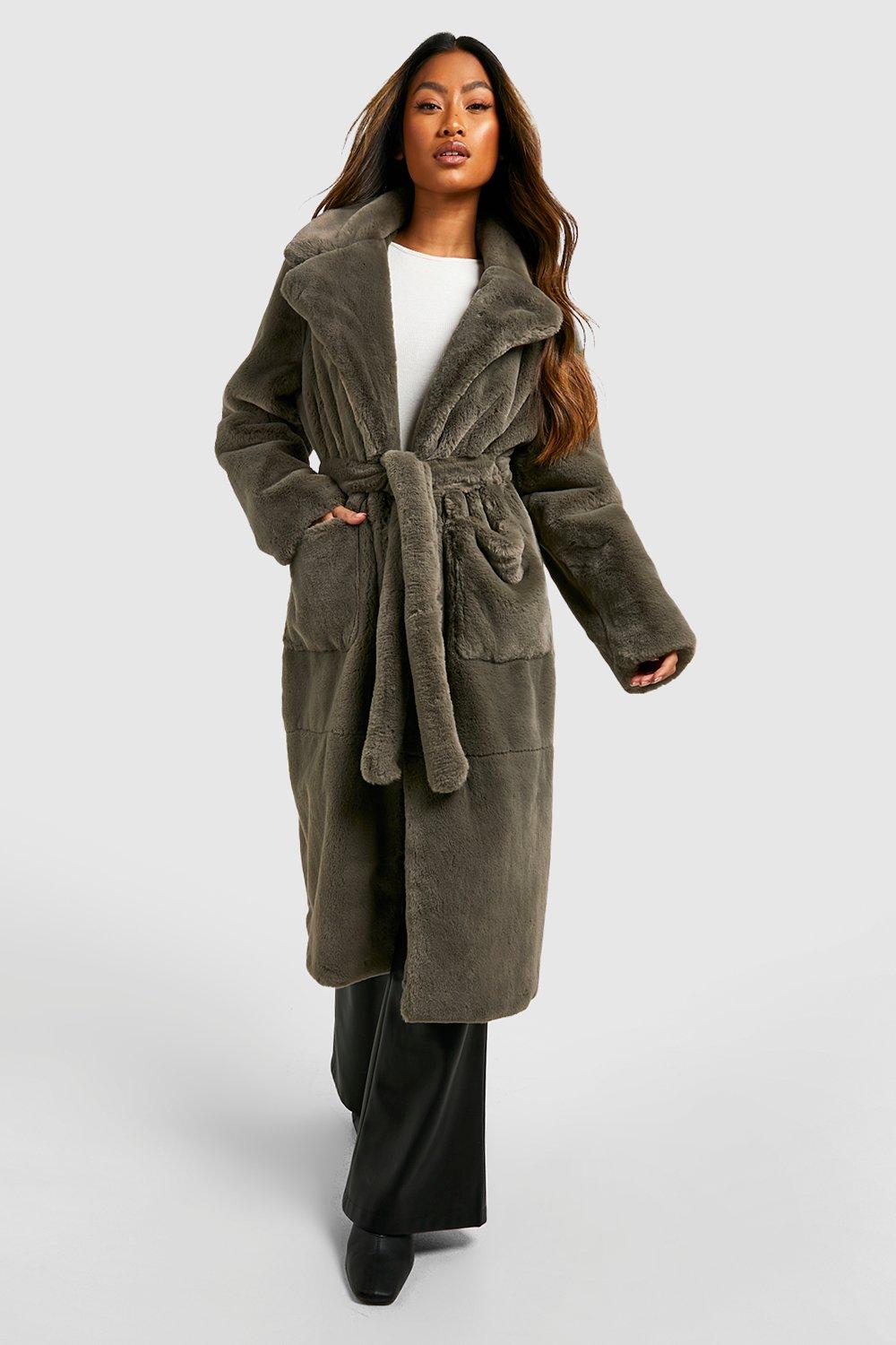 Belted Faux Fur Coat | boohoo