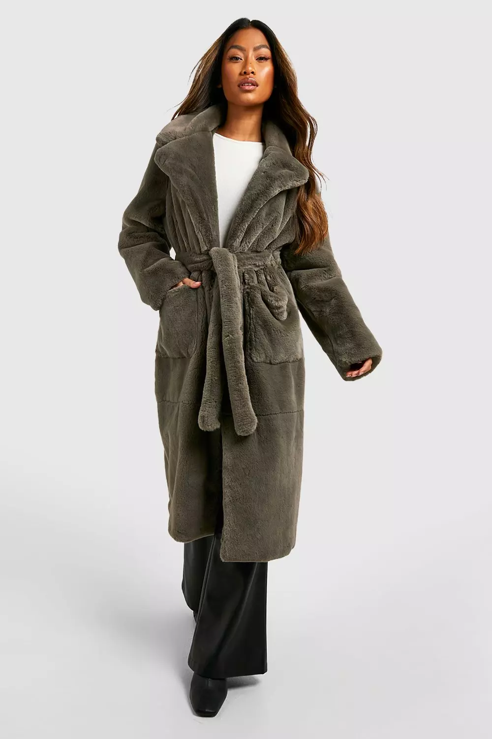 Belted deals fur coat