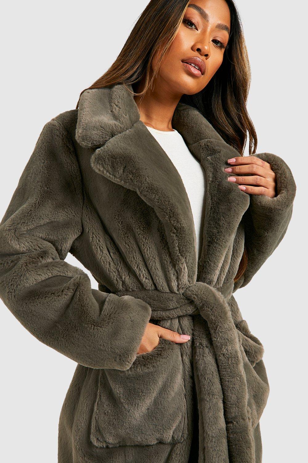 Belted Faux Fur Coat