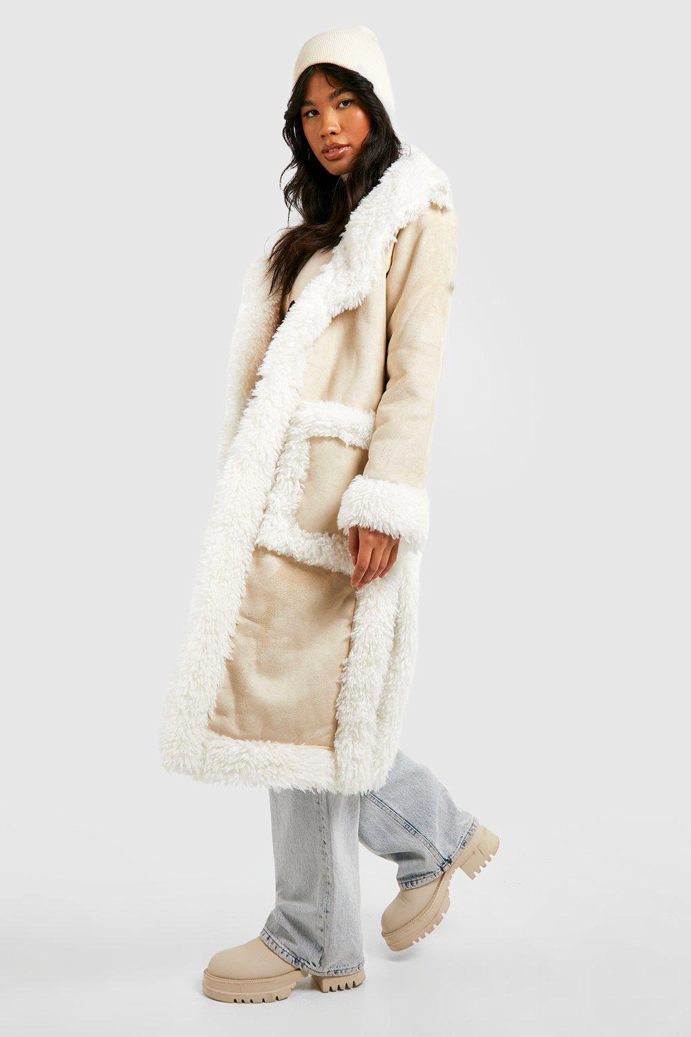 Faux Fur Hoodie Duffle Coatnudepetale