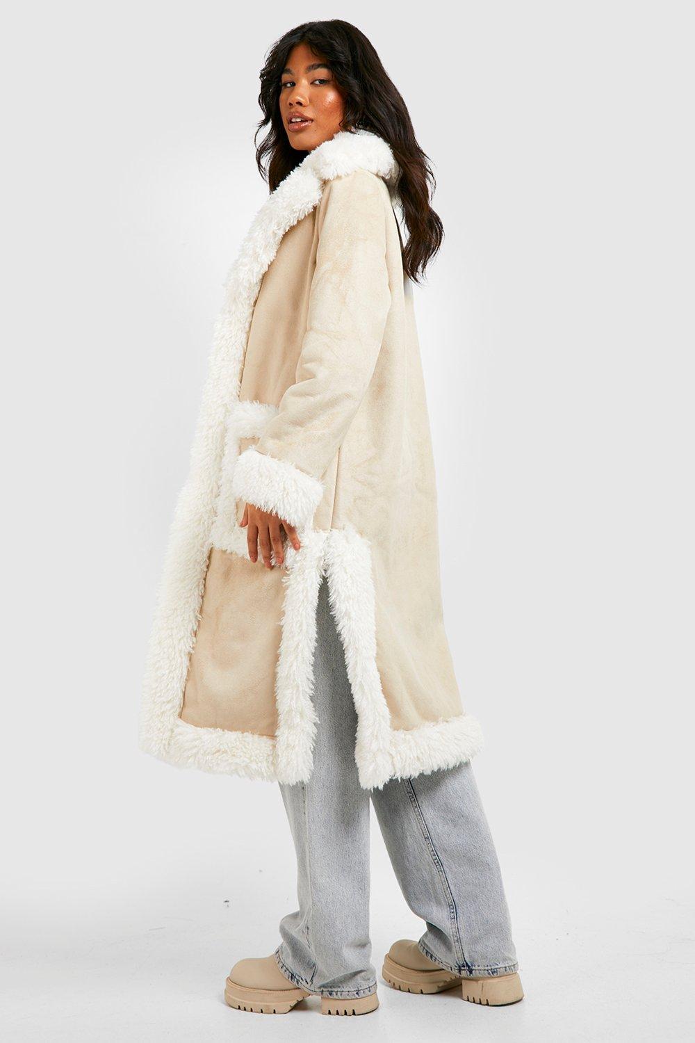 White faux fur hot sale longline coat