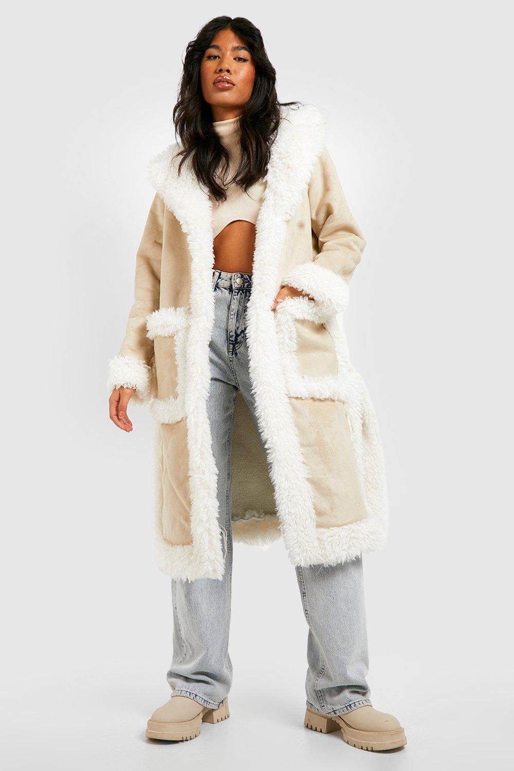 Faux Fur Trim Suedette Coat