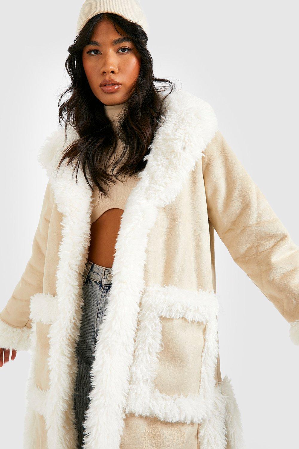 Boohoo quilted jacket hotsell with faux fur trim