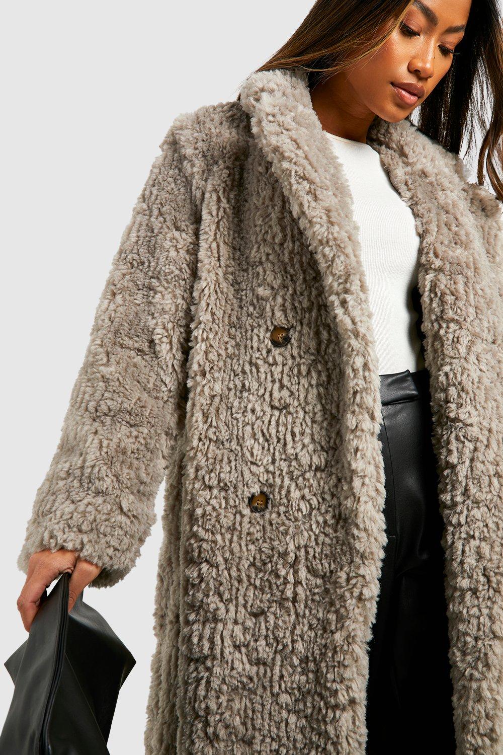 Faux fur double breasted coat best sale