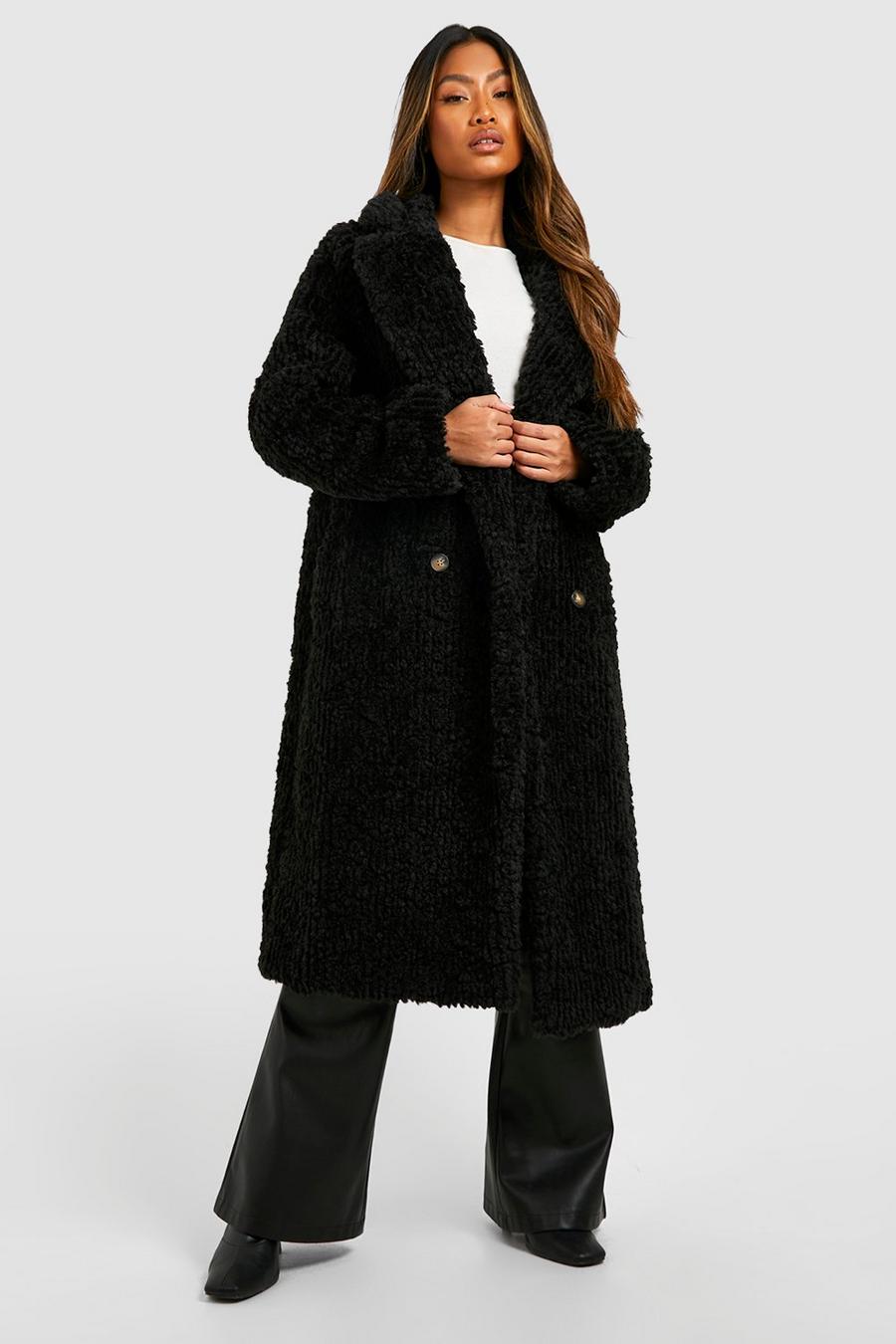 Women's Textured Faux Fur Double Breasted Coat | Boohoo UK