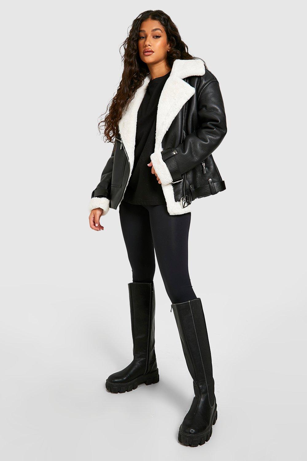 Belted aviator jacket outlet black