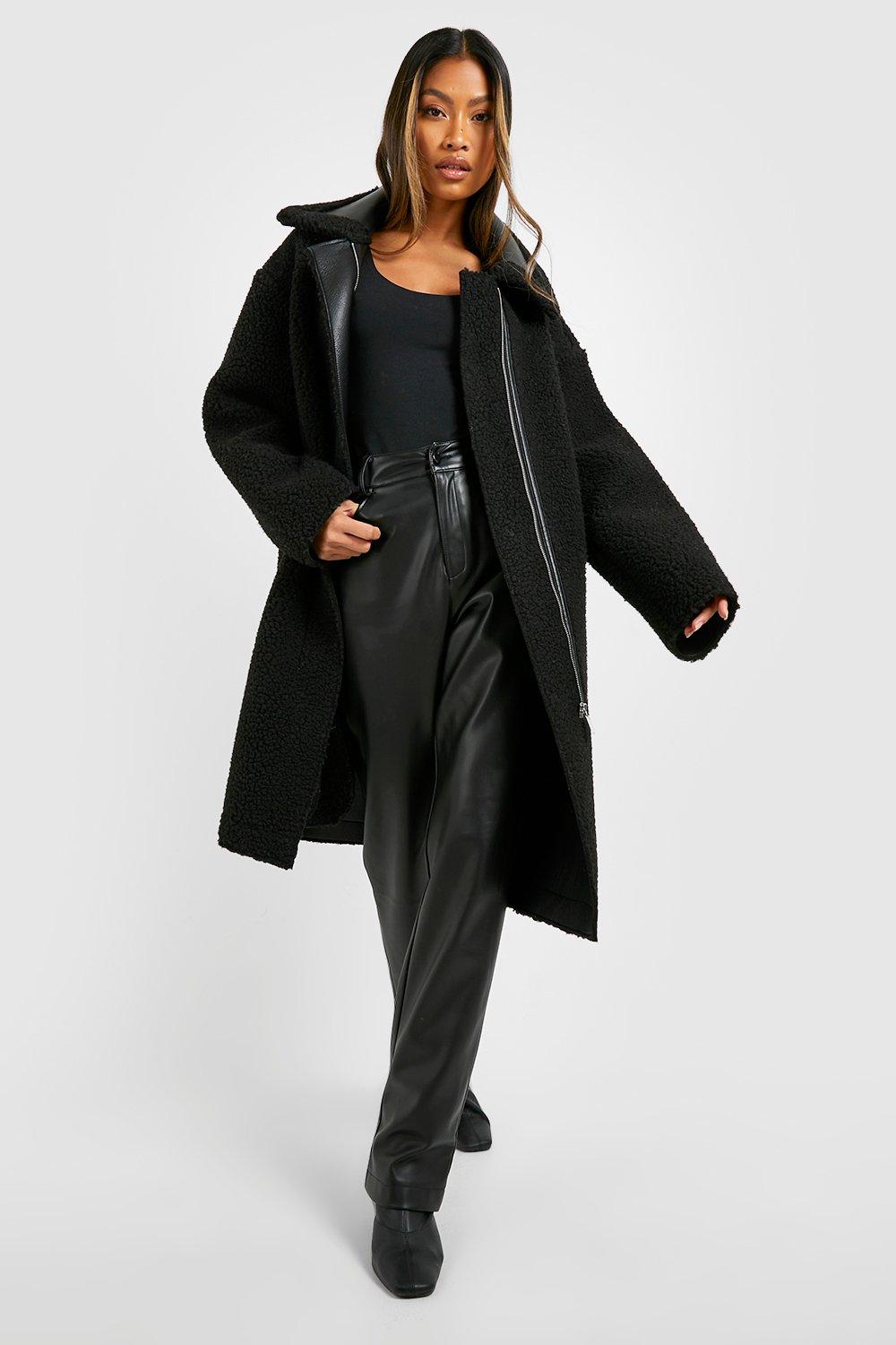 Boohoo black teddy coat on sale