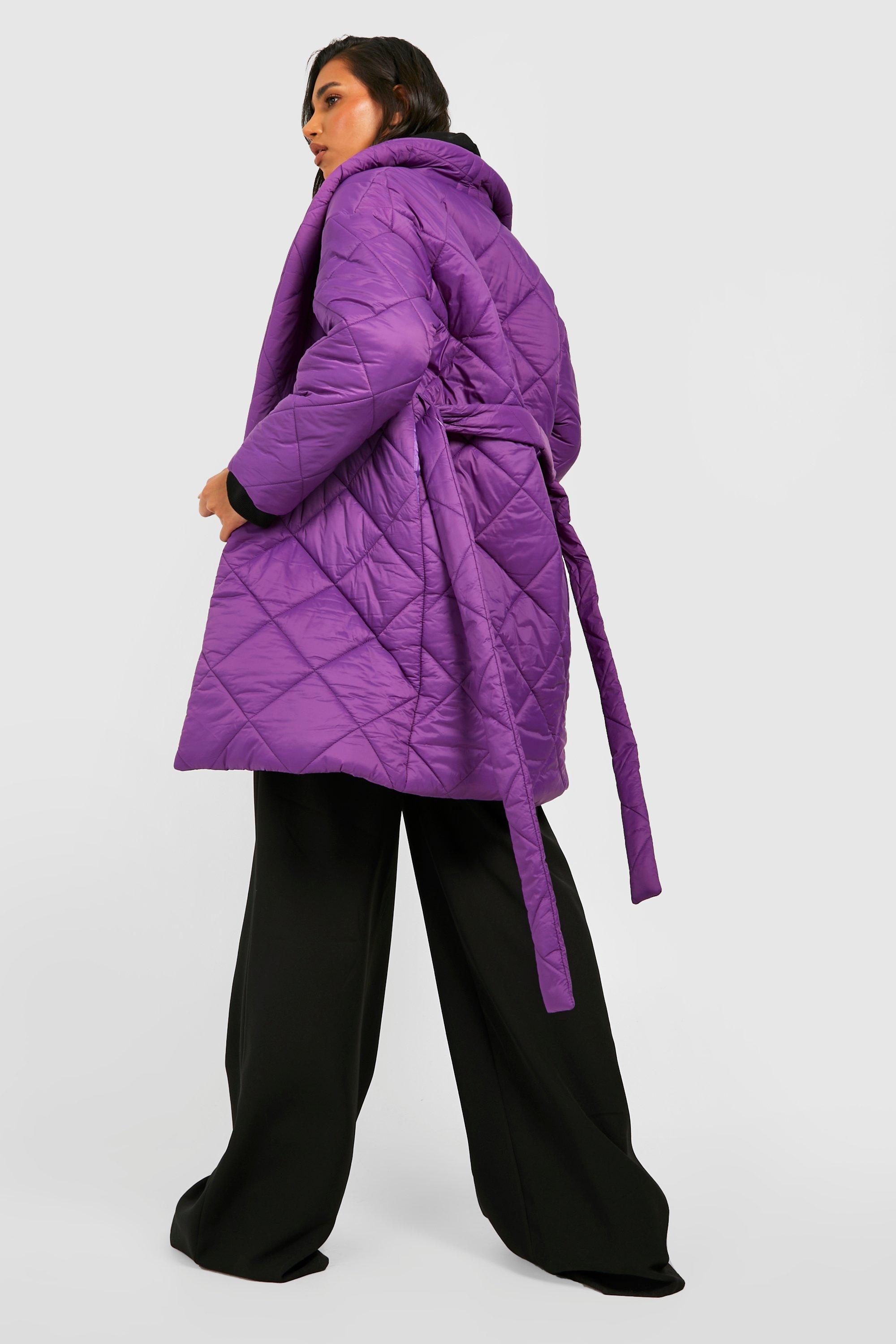 Long purple puffer on sale coat