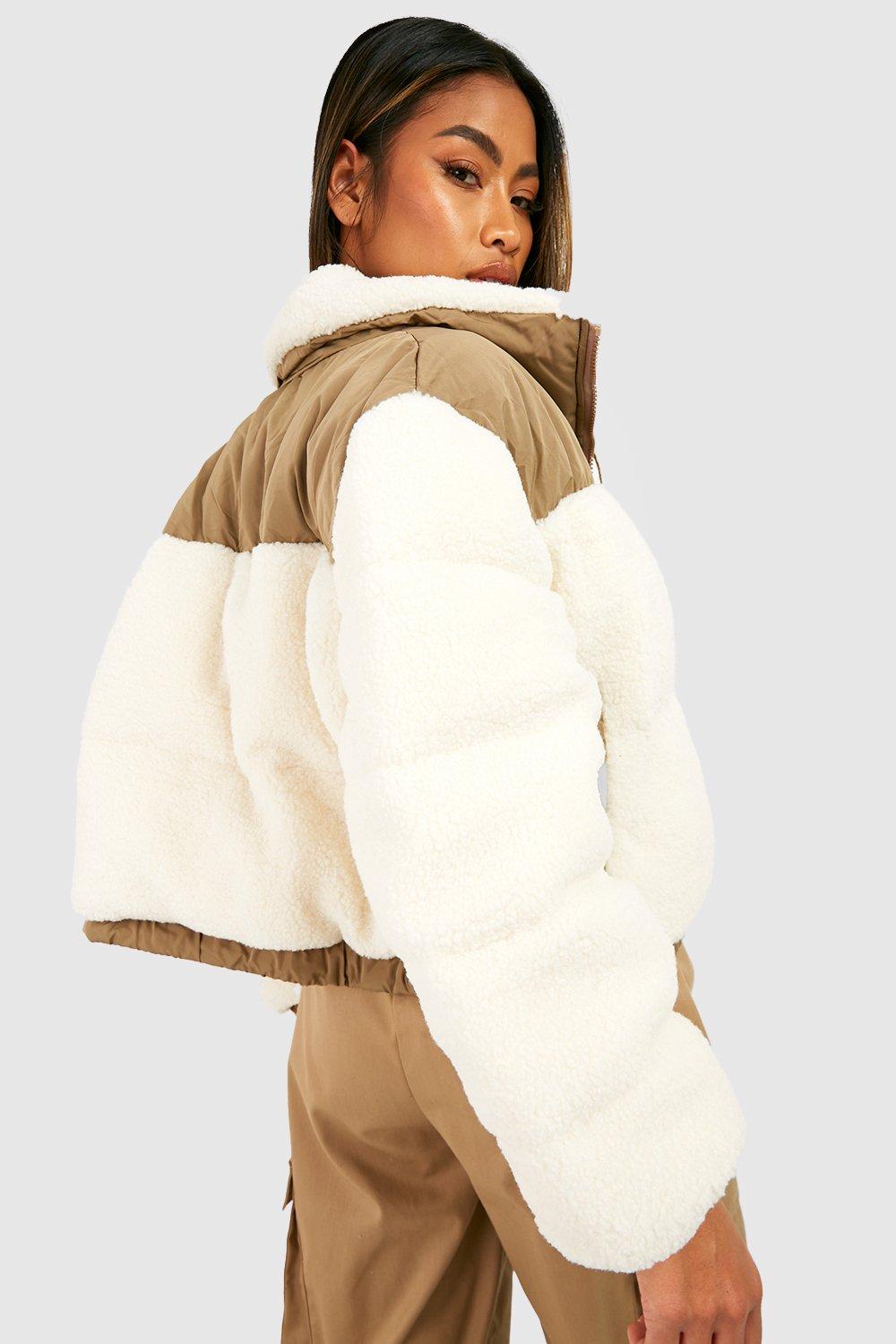 Cream faux fur padded 2024 jacket