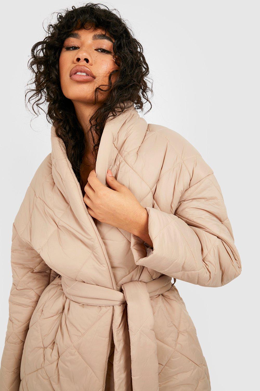 Boohoo belted clearance satin quilted coat