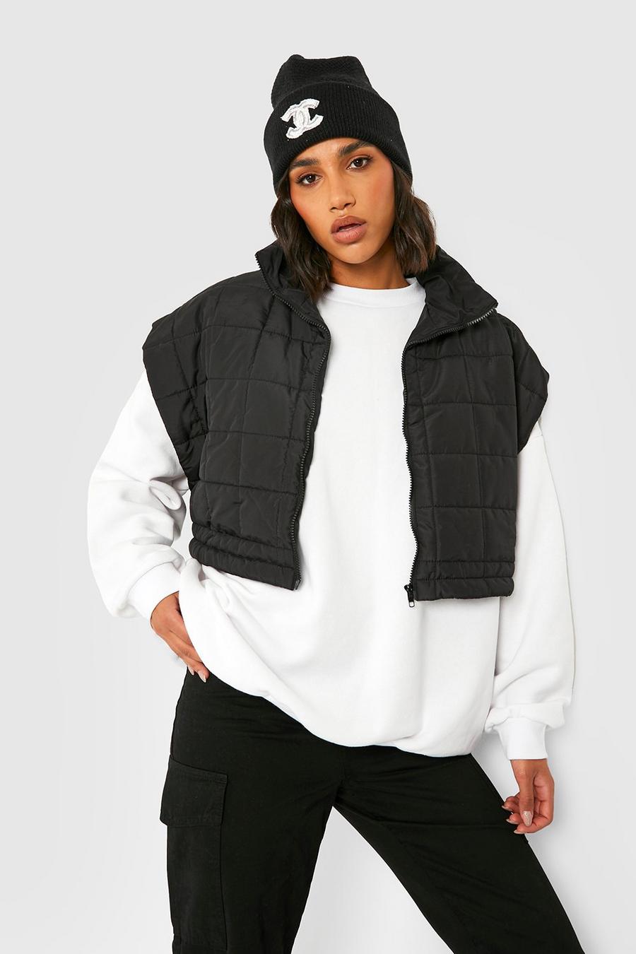 Black Square Quilted Crop Gilet